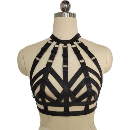 New Garter Belt Round Bondage Harness Lingerie Sexy Harness Lace Elastic Bandage Bra European and American Gothic Sexy Lingerie