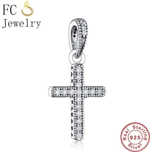 FC Jewelry Fit Original Brand Charms Bracelet 925 Sterling Silver Symbol of Belief Cross CZ Zircon Beads Pendant Berloque 2019
