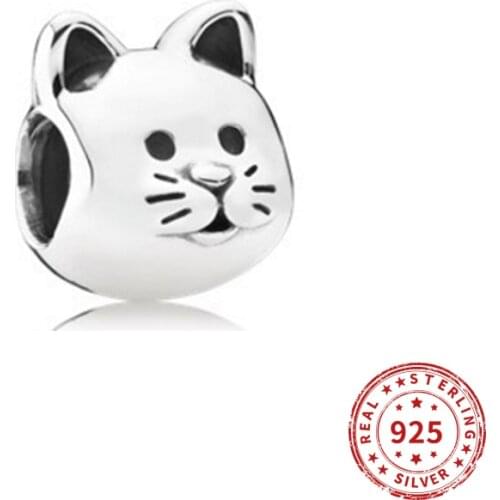 Real 925 Sterling Silver Charms Lovely Cat Charm Fit Original Pandora Bead Bracelets Necklace Diy jewelry