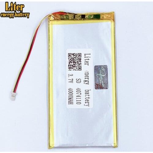 Plug 1.0-3P 4074110 4075110 3.7V 4000mah tablet pc 7 inch MP4 MP5 lipo battery in rechargeable Batteries with full capacity