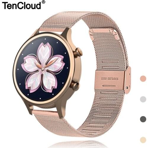 Watch Band For Ticwatch C2 Plus Rose Gold Wrist Strap For Ticwatch C2+ Rose Gold Stainless Steel Bracelet 18MM Replacement Belt