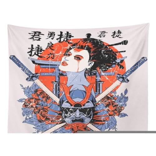 Tattoo Colorful Samurai Geisha in Separate Layer The Original Without Scratch Red Japanese Warrior Home Decor Tapestry Wall Hang