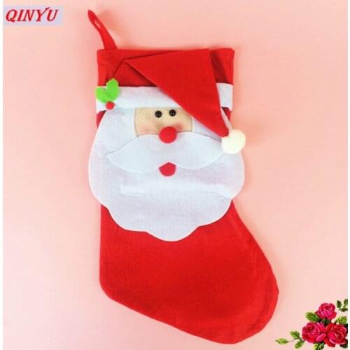 Christmas candy socks bag tree decorations hanging ornaments Large Red Socks Santa Claus tree ornament party decor 5Z