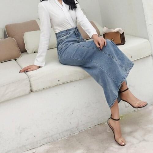 Sexy Denim Skirt Women Spring Autumn Vintage Slim jean Long Skirt Fashion Elegant High Waist Mermaid Skirt Light Blue