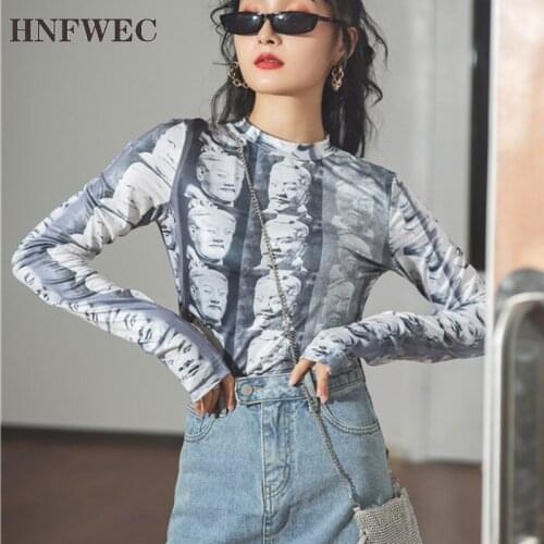 Terra-Cotta Warriors Print Long Sleeve Top Women T Shirt Autumn Tshirt Grey Tee Shirt Designer Ladies Top 2020 Fashion V591