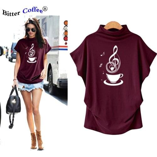 Women T-shirt New Coffee Music Funny T Shirt Womens Coffee Music Printed Hipster Short Batwing Sleeve Summer Tee Tops Tshirt