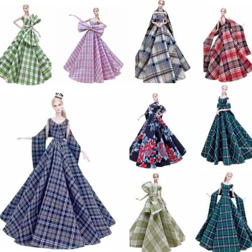 1/6 BJD Accessories Plaid Floral Big Wedding Party Gown Princess Dress for Barbie Doll Clothes Outfits Vestidos Toys Gifts 11.5"