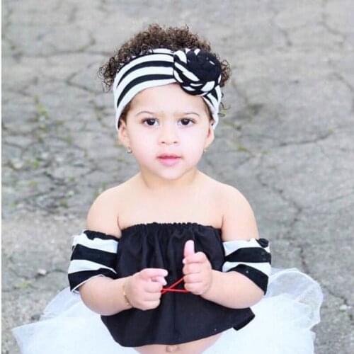 Cute 1Pcs Baby Girls Flower Knotted Cotton Headband Striped Elastic Newborn Toddler Turban Headwraps Kids Hair Accessories Gifts