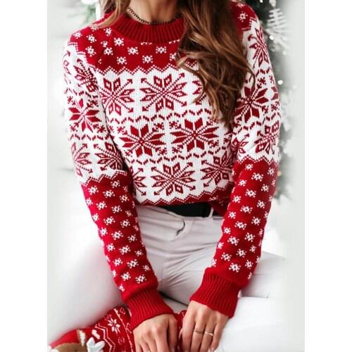 2020 woman sweaters Autumn Winter Christmas Snowflake Print Sweater Knitted Pullover Cotton Snowflake Elk Print woman sweaters