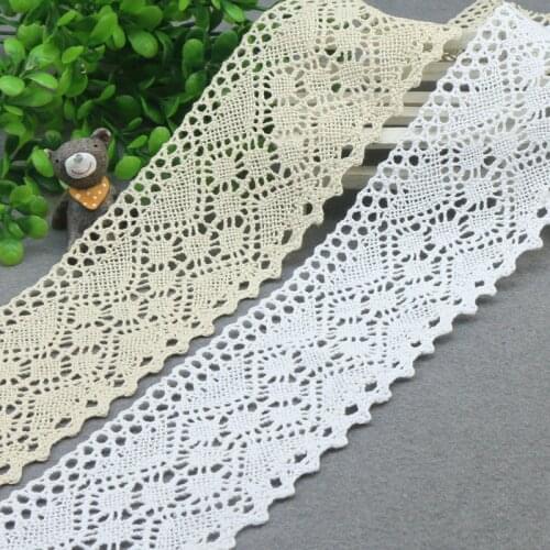 7.8cm Width 10Meter/roll White Beige Cotton Embroidered Lace Net Ribbons Fabric Trim DIY Sewing Handmade Craft Materials