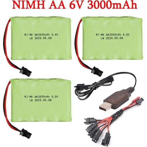 6v NIMH Battery + USB Charger set For RC Toys Cars Boats Robots Tanks Gun truck upgrade AA 3000mAh 6v Rechargeable Battery Pack