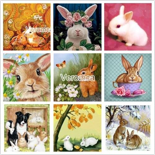 5D Diy Lovely Cartoon Rabbit Diamond Painting Mosaic Animal Full Diamond Embroidery Cross Stitch Kits Childrens Day Gift