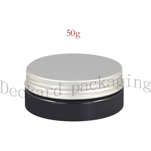 50pcs 50g Make Up Jar Aluminum Top Cover Pot black Round Cream Emulsion Jar Cream Plastic 50ml Refillable Cosmetic Container