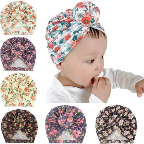 Beanie Hat Toddler Kids Baby Boy Girl Floral Print Knotted Hat Beanie Headwear Accessories Baby Turban Hat Bonnet Bébé Fille #l