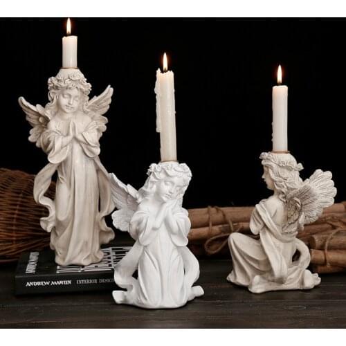 White Retro Resin Character Crafts Ornaments Nordic Cute Angel Candlestick Candle Holder Home Decoration Wedding Scene Layout