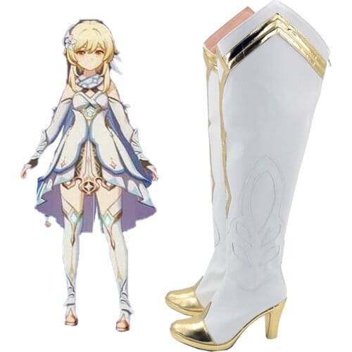 New Game Genshin Impact Cosplay Shoes Genshin Impact Traveler Women Cosplay Boots Keen High Halloween Shoes Two Type Size 35-48
