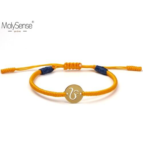 MolySense Leo Handmade Golden Color 12 Constellation Zodiac Stainless Steel Charm Bracelets For Women Men Wax Macrame Bracelets