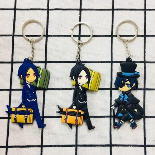 1PCS 6 to 8CM Black Butler Cartoon Anime Key Chain PVC Figure Keyring Toy Keychain Keyholder Birthday Gift NEW Trinkets