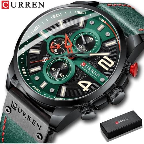 Mens Watches CURREN Casual Sports Watch for Men Top Brand Luxury Military Leather Wristwatch Mens Chronograph Waterproof Clocks