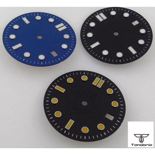 30.9mm Watch Dial Fit For NH35/NH35A Automatic Movement Black/Blue Date Window Green Lume Sterile Watch Face Replacements