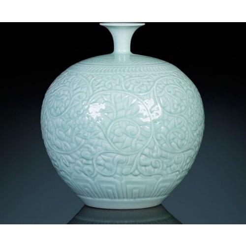 Jingdezhen Ceramics vase Antique Green Glaze Vase Pomegranate temple jar with Lid Chinese Living Room Decorations porcelain vase