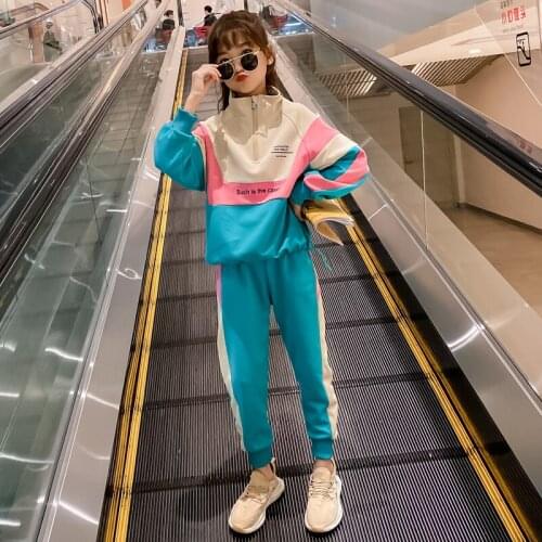 Childrens Clothes Girls Sportswear Active Sets Sweatshirt pants Side Stripes Sweatpants kids School Student Pullovers Tracksuit