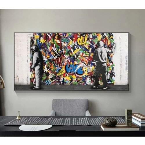 Graffiti Art Painter and Artist Modern Street Wall Pictures Banksy Paintings on The Wall Canvas Posters and Print for Home Decor