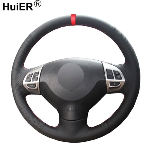 HuiER Hand Sew Car Steering Wheel Cover Non-slip Red Marker For Mitsubishi Lancer EX 10 Lancer X Outlander ASX Colt Pajero Sport
