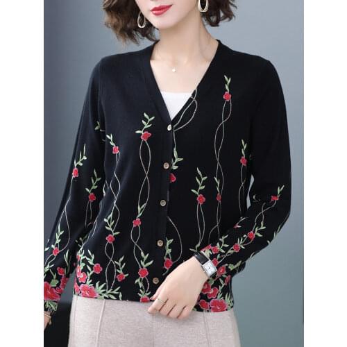 Floral Sweater Women New Autumn V Neck Print Female Cardigan Outerwear High Quality Crop Top Women Single-breasted Cardigans