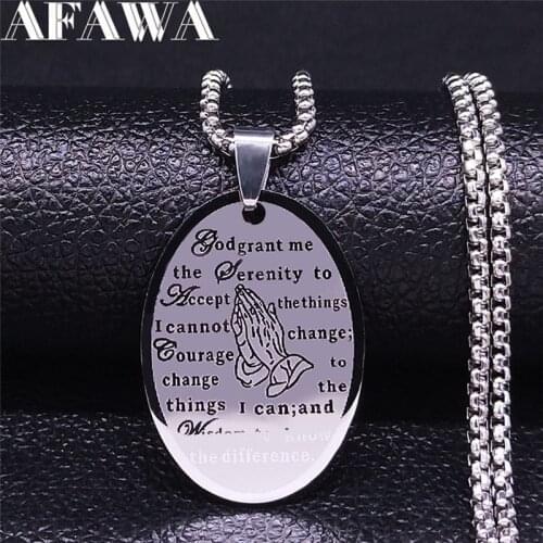2021 Prayer Verses Stainless Steel Chain Necklaces Silver Color Statement Necklace Jewelry collares de acero inoxida NXS02