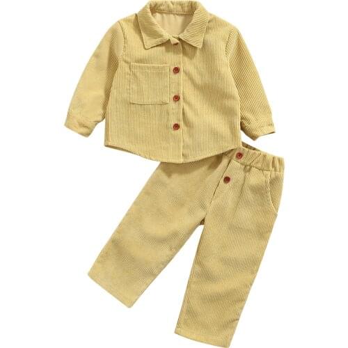 1-6years Toddler Baby Girl 2 Pieces Kids Suit Set Solid Turn-Down Collar Long Sleeve Top Long Pants for Fall Winter