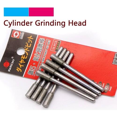 Hot 1/8pcs 1-10mm Cylinder Grinding Head Cutting Jade Glass Stone Ceramic Diamond CBN Point Bit Set Rotary Carving Tools