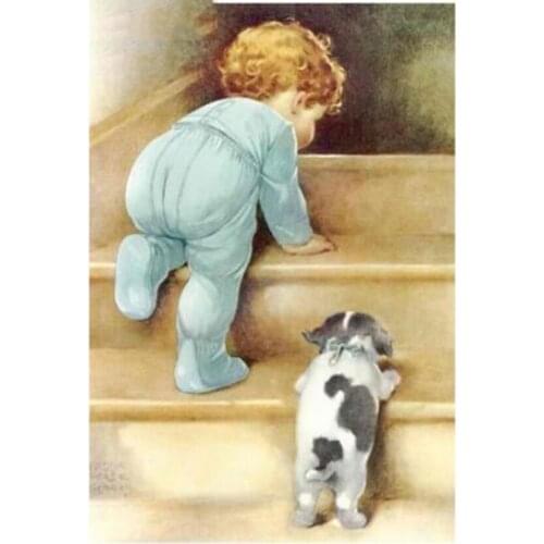 Boy,dog and step,rhinestone Diamond Painting Diamond Embroidery Full Square /round drill Wall Painting for Baby Room WG894