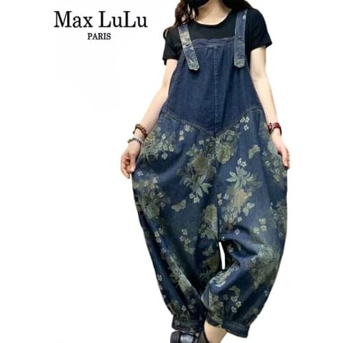 Max LuLu Summer Design 2021 Korean Overalls Women Printed Denim Trousers Ladies Vintage Causal Jeans Button Pantalons Plus Size