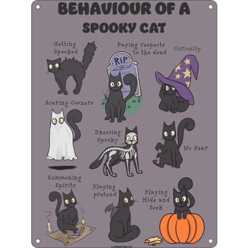 Grindstore Behaviour of A Spooky Cat Mini Tin Sign 15x20cm Farmhouse Home Decor Room Decor Farmhouse