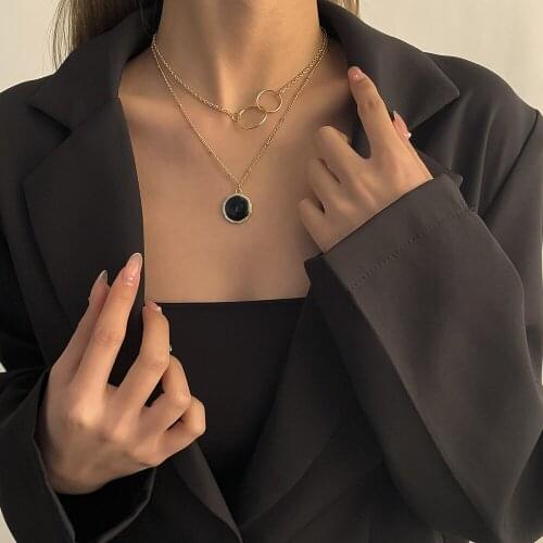 Layered Bead Chain Round Disc Pendant Necklace Gold Color Geometric Hollow Circle Chokers Necklaces 2021 Trendy Jewelry Gifts