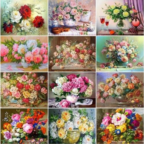 MomoArt Diamond Painting Rose New Arrival Sale Diamond Embroidery Peony Cross Stitch Kits Mosaic Flower Full Square Home Decor