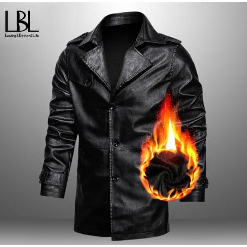 Mens Causal Fleece Leather Jacket Coats Male Warm Lapel Diagonal Outwear Design Fashion Leather Jackets Man Slim Fit PU Jackets