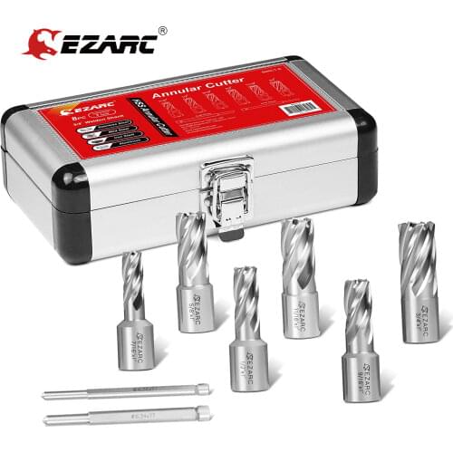 EZARC 8pcs HSS Annular Cutter Set, 11mm to 19mm Cutting Diameter x 25.4mm Cutting Depth 19mm Weldon Shank for Metal Drilling