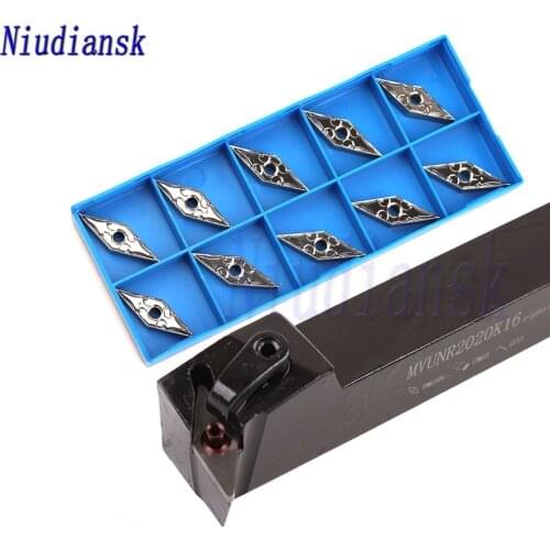 10pcs Carbide Inserts VNMG1604 CNC Lathe Tools + 1pc MVUNR2020K16 MVUNR2525M16 Outer Circle Turning Tool Holder MVUNL Arbor Suit