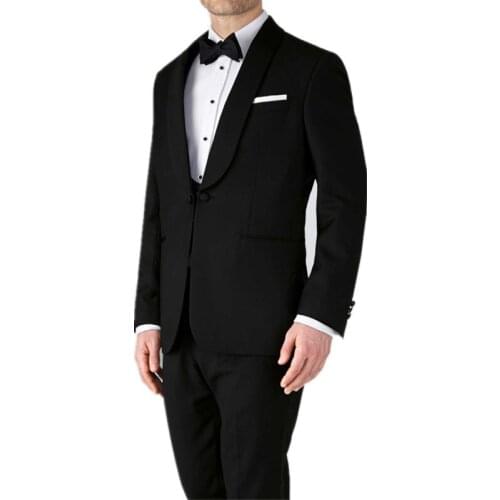 Wedding suits for men black shawl lapel men suits for marriage handsome groom tuxedos best men bridegroom costume 3 pieces