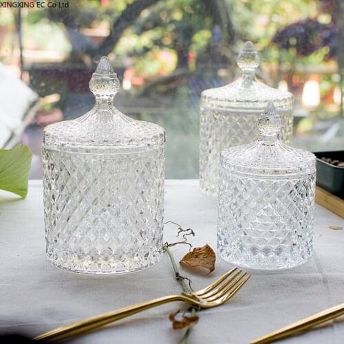 Nordic 600ml Crystal Glass Storage Jar Sugar Cube Jar Jewelry Jar Decoration Ornaments Candy Jar Household Glass Container