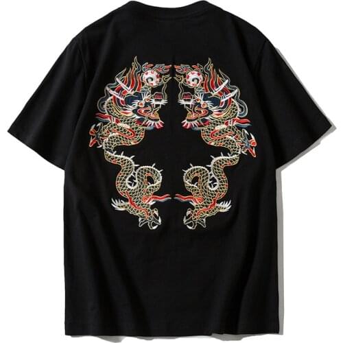 New Women T-shirt Chinese Dragon Embroidery Tshirt men Summer Short Sleeve Tee Shirt homme Harajuku Top Female graphic T-Shirts