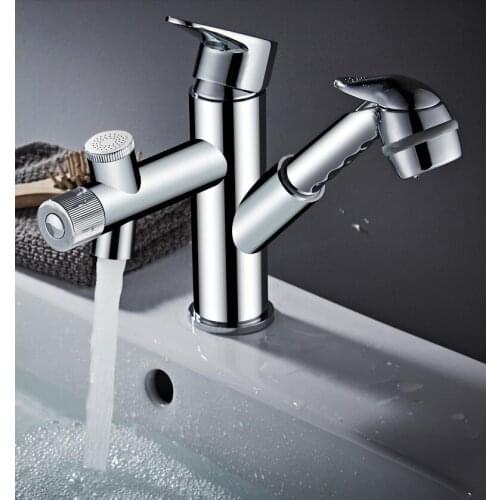 New arrival brass hot and cold bathroom pull out shower head basin faucet