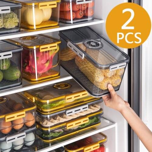 New Refrigerator Storage Box Food Grade PET Plastic Thickened Timekeeping Frozen Storage Box Kitchen Storage Containers KA0062