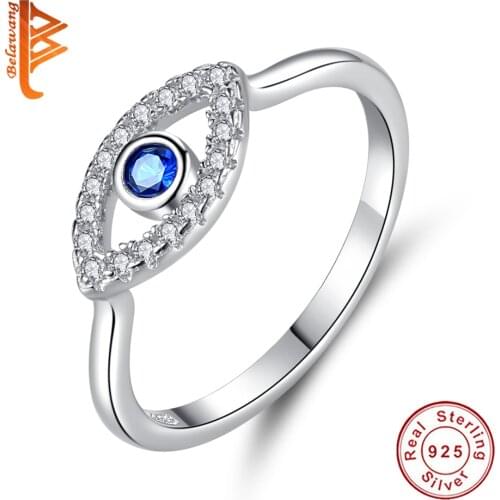 Wholesale Fashion 925 Sterling Silver Rings With Crystal Blue Lucky Turkey Eye Ring For Women Party Jewelry Birthday Gift