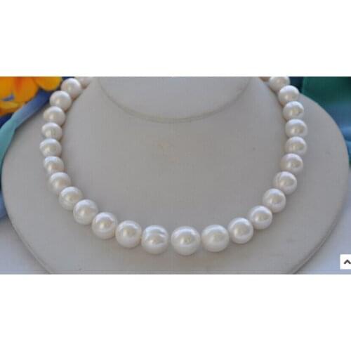 Big 15mm white round Freshwater cultured pearl necklace 17inch