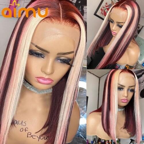Hd Transparent Lace Wig Highlight 613 Blonde Lace Frontal Human Hair Wig Pixie Short Bob Ombre 99J Burgundy Colored Wig Women