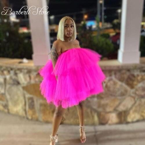 Fuchsia Tule Dress Women Plus Size Tutu Skirt For Girls Strapless Extra Puffy Tulle Dressing Gown Mini Length Party Skirts