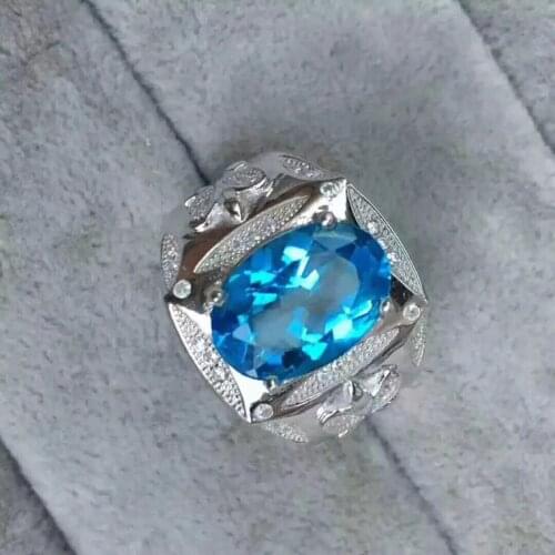 Real And Natural Topaz Man ring Free shipping 925 sterling silver 10*14mm gem For men Fine handworked jewelry